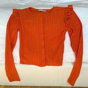 Orange Ruffle Textured Cardigan